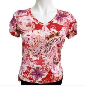 Caribbean Joe V Neck floral Top Size Small